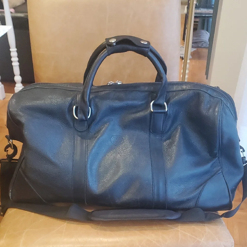 Vintage Roots Canadians Retro Duffel Pebbled Leather Travel Gym Weekender Bag - Picture 3 of 13